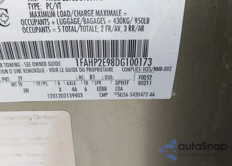 2013 Ford Taurus Sel z USA, uszkodzony, nr VIN 1FAHP2E98DG100173